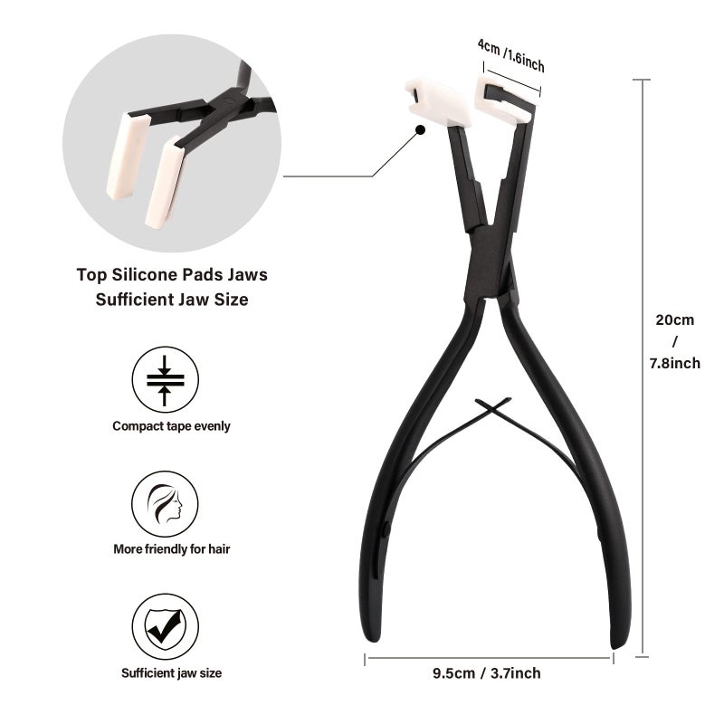 Gomake Tape in Hair Extension Tools Kit with Flat Surface Stainless Steel Tape in Hair Extensions Sealing Clamp Plier,Tape Remover Scraper Tool,Hair Clips, Human Hair Extensions Styling Tools-Black - Image 3